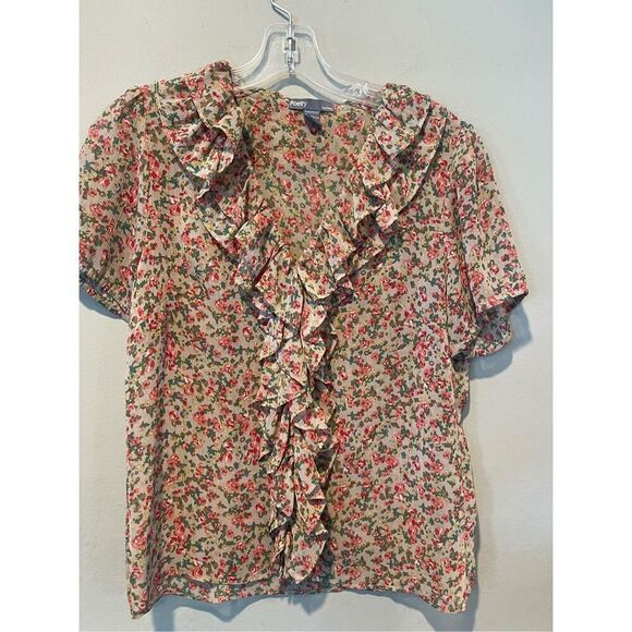 Poetry Spring Floral Ruffle Front Shirt - Size M - Picture 1 of 3